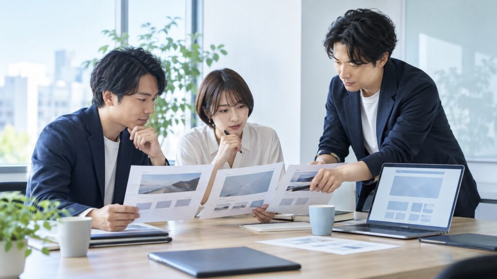 ホームページ制作会社の提案をチームで比較検討する様子